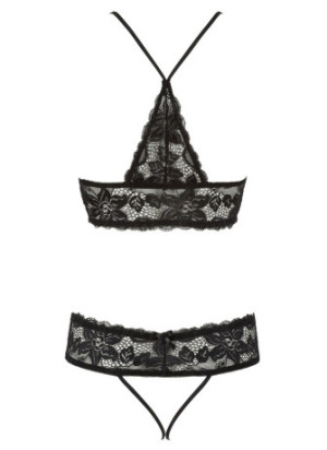 Soutien-gorge en dentelle noire et string ouvert - R2251167